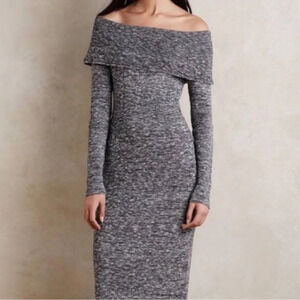 ANTHROPOLOGIE Moth Sojourn Sweater Dress Off Shoulder Midi Bodycon, Grey, M, EUC
